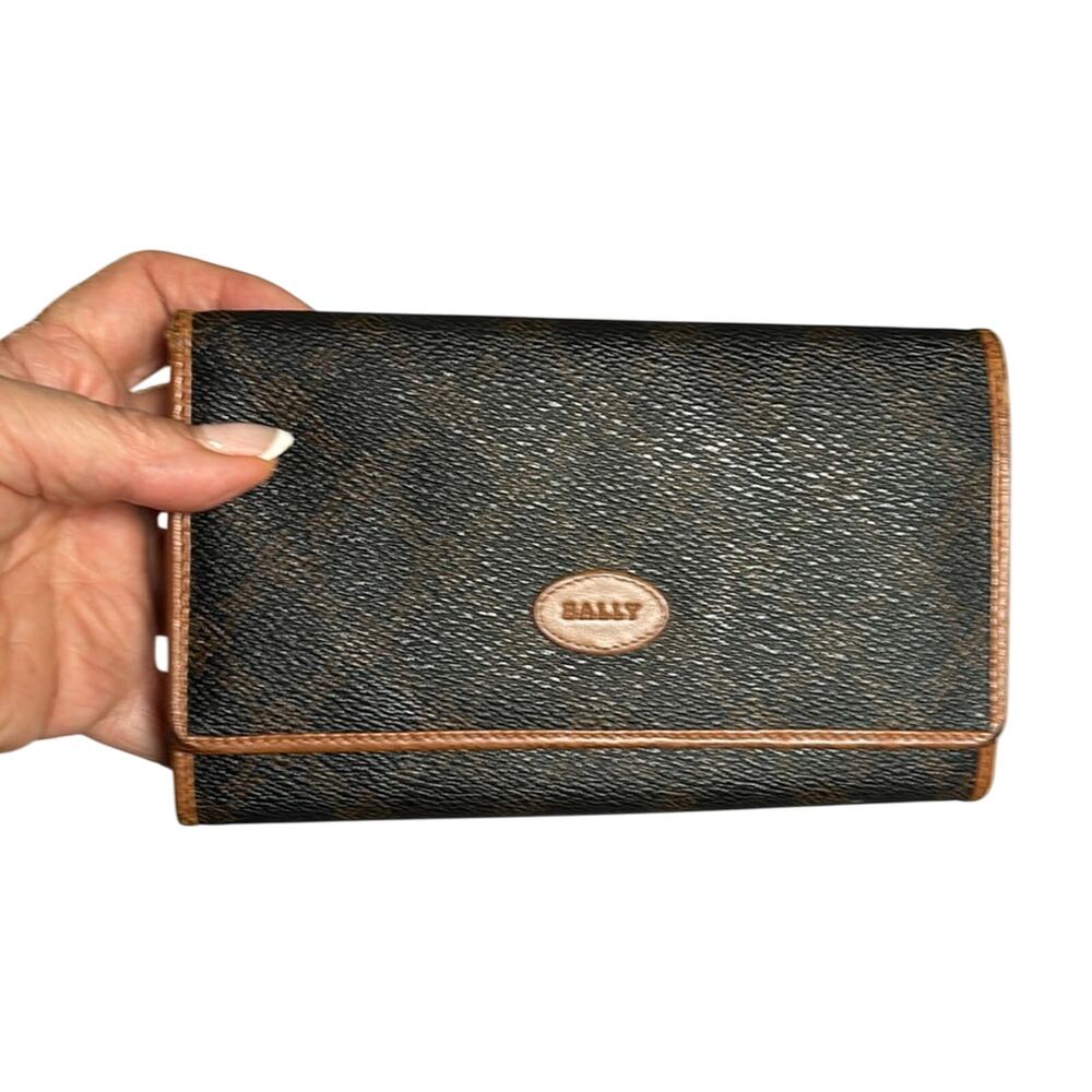Bally Black and Brown Leather and Canvas Kiss Lock Wallet
